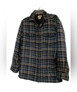 VINTAGE L.L. Bean Shacket Men&#39;s Navy Blue Plaid Fleece Line Button Jacke... - £35.17 GBP