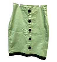 Rock Steady Retro Y2K XL Green Bodycon Spandex Cotton Skirt W Black Buttons Lace - £17.56 GBP