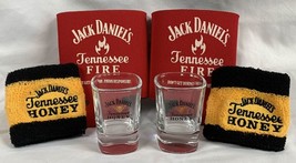 Jack Daniels Tennessee Honey Fire Set Shot Glass Koozies Wrist Bands - £23.77 GBP