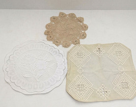 vintage mixed 3 doilies lot square round flower lace victorian shabby ch... - $18.81