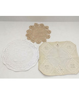 vintage mixed 3 doilies lot square round flower lace victorian shabby ch... - $18.81