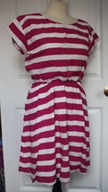Gap XS Zoe Sleeve Fit &amp; Flare Pink White Striped Dress Elastic Waist - £18.06 GBP
