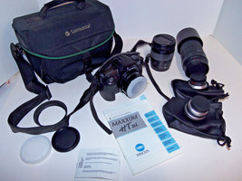 Vintage Minolta Maxxum HTsi 35mm Film Camera w SIGMA ZOOM Lens Bag &amp; Extras - £70.42 GBP