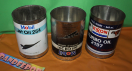 3 Piece Vintage Empty Mobil Exxon Jet Plane Oil Metal Containers 291 254 2197 - £46.59 GBP
