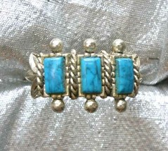 Native Style Faux Turquoise Silver-tone Ring 1970s vintage size 8 adjust... - $12.95