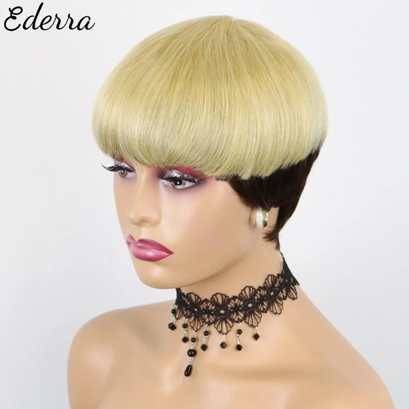 Short Bob Straight Human Wigs With Bangs Brazilian Hair Pixie Cut Wig Che - £21.29 GBP+