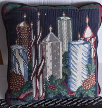 Christmas Tapestry Candle Garland Pine Cone Pillow 12 x 12 - $12.19