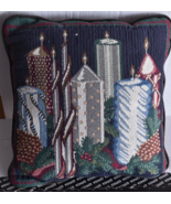Christmas Tapestry Candle Garland Pine Cone Pillow 12 x 12 - £9.56 GBP