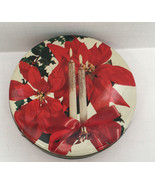 Shabby chic vintage round metal container holiday design poinsetta and c... - $19.75