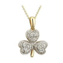 14k Yellow Gold Plated 0.52ct Real Moissanite Shamrock Pendant Necklace 18&quot; - £76.68 GBP