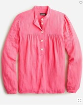 New J Crew Women Pink Soft Gauze Popover Shirt S Long Sleeve Button Collarless - £31.31 GBP