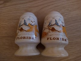 Vintage Florida Souvenir Salt and Pepper Shakers White back, sea shells on front - £5.75 GBP