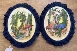 (2) VTG Primping Frog Plaque Mushroom Anthropomorphic Cottagecore Steve Miller - $34.64