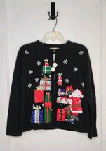 Vintage Tiara Christmas Cardigan Sweater Full Zip Santa Claus Womens Siz... - $32.81 CAD
