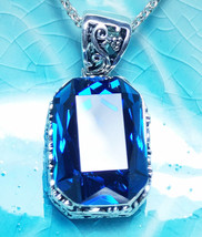 Vintage Synthetic Sapphire Pendant Necklace 14k White Gold Plated-Silver - £42.84 GBP