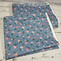 Vintage Cranston Fabric Pink Floral Blue Background 2 Pieces Cut 1 Yard + 2 Yard - $24.74