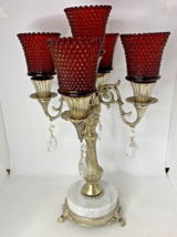 Vintage Marble Base &amp; Claw Paw Foot Candle Holder Candelabra Red Glass - £470.45 GBP