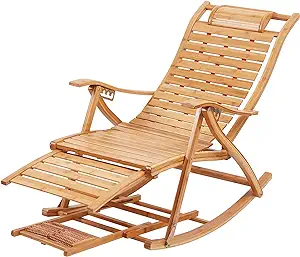 Bamboo Lounge Chair Large Adjustable Rocking Chair Reclining Patio Chair... - $426.99