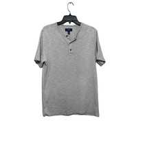 1901 Mens Basic T-Shirt Gray Heathered Henley Short Sleeve 100% Cotton S New - £14.54 GBP