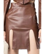 Skirt Leather Mini Size Womens Women Pencil Wet Look Vintage Knee Waist Brown 38 - $99.00 - $110.00