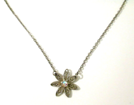 Delicate Silver Tone Filigree Flower Pendant Necklace 16&quot; Chain w 3&quot; Extender - £5.48 GBP