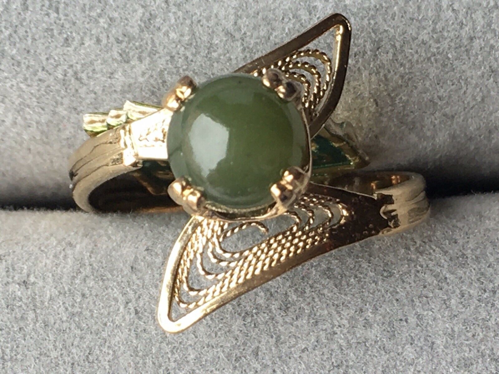 Sterling Silver Jade Bead Bypass Ring Gold Plated - $13.77