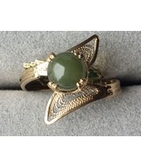 Sterling Silver Jade Bead Bypass Ring Gold Plated - $18.82 CAD