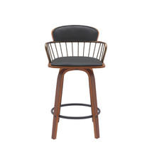 26&quot; Black And Wood Brown Faux Leather Swivel Low Back Counter Height Bar... - $258.49