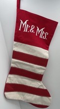 Christmas Stocking 20” Mr &amp; Mrs 100% Cotton Red &amp; Ivory - $14.01