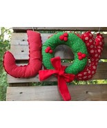 Vintage Handcrafted JOY Christmas Hanging Wall Decor Plush Sewn Ric Rac ... - $290.92 MXN