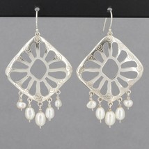 Retired Silpada Large Sterling Silver Cut-Out Design Pearl Dangle Earrin... - $49.99
