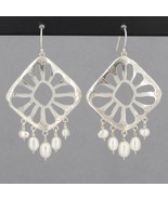 Retired Silpada Large Sterling Silver Cut-Out Design Pearl Dangle Earrin... - £39.27 GBP