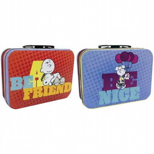 Primary image for Peanuts Character Image Be a Friend, Be Nice Mini Tin Tote Lunchbox, NEW UNUSED