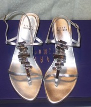 Stuart Weitzman Metallic Leather Adorn Jeweled Sandals silver sz 36 US SZ 5.5 - £133.50 GBP