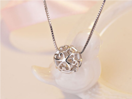 925 Sterling Silver Hollow Ball Heart Shaped Pendant Necklace - FAST SHI... - $13.99