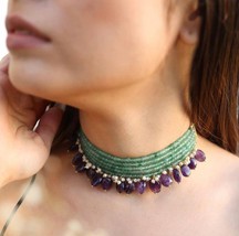VeroniQ Trends-Elegant Multi layer Choker Necklace in Onyx And Amethyst Beads - £70.82 GBP