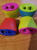 4 Plastic Assorted Colors Pencil Sharpeners Double Hole with Side Cover - £4.62 GBP