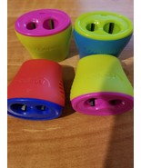 4 Plastic Assorted Colors Pencil Sharpeners Double Hole with Side Cover - £4.64 GBP