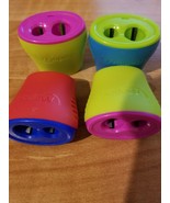 4 Plastic Assorted Colors Pencil Sharpeners Double Hole with Side Cover - $112.14 MXN