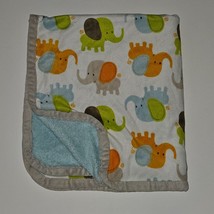 Blankets &amp; Beyond Elephants Fleece Baby Blanket Orange Green Blue Gray READ - $29.65