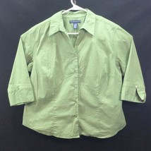 Mountain Lake II Blouse Shirt Size 1X 3/4 Sleeve Green Stretch Button Front - $16.78