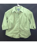 Mountain Lake II Blouse Shirt Size 1X 3/4 Sleeve Green Stretch Button Front - £13.25 GBP