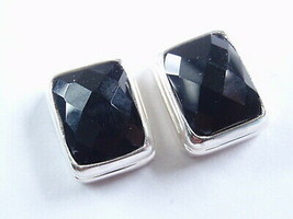 Faceted Black Agate Rectangle 925 Sterling Silver Stud Earrings - £12.98 GBP