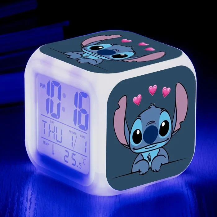 Disney Stitch Alarm Clock Color Clock Color Change Desktop Digital Light Cartoon - £7.68 GBP+