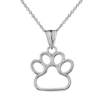10k White Gold Dog Paw Print Small Dainty Pendant Necklace Pet Animal foot 0.66&quot; - £57.77 GBP+