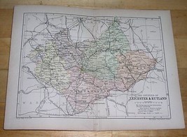 1898 Antique Map Of Counties Of Leicester Leicestershire Rutland / England - £20.47 GBP
