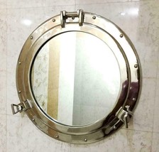 20&quot; Nickel Plated Canal Boat Porthole-Window Ship Round Mirror Wall Decor Item - £95.61 GBP