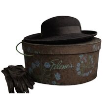 VTG 1940s Filenes Wallpaper Hat Box Black Turquoise Floral Boudoir 14" - $74.20