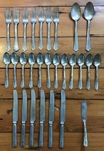 Set Lot 28 Pc Mixed Vintage Antique Malabar Plate Flatware Forks Spoons ... - $36.62