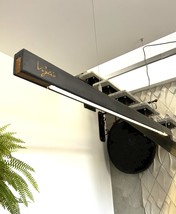 Black concrete pendant lamp, 80 cm/31,5 in. Line modern reception desk loft lamp - £353.13 GBP